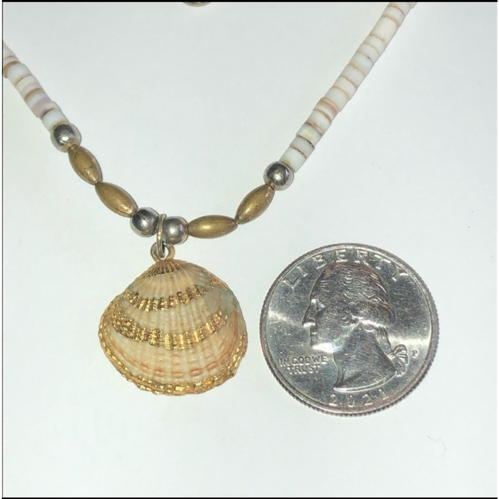 Vintage Shell Beaded Seashell Pendant Boho Necklace - Picture 4 of 5